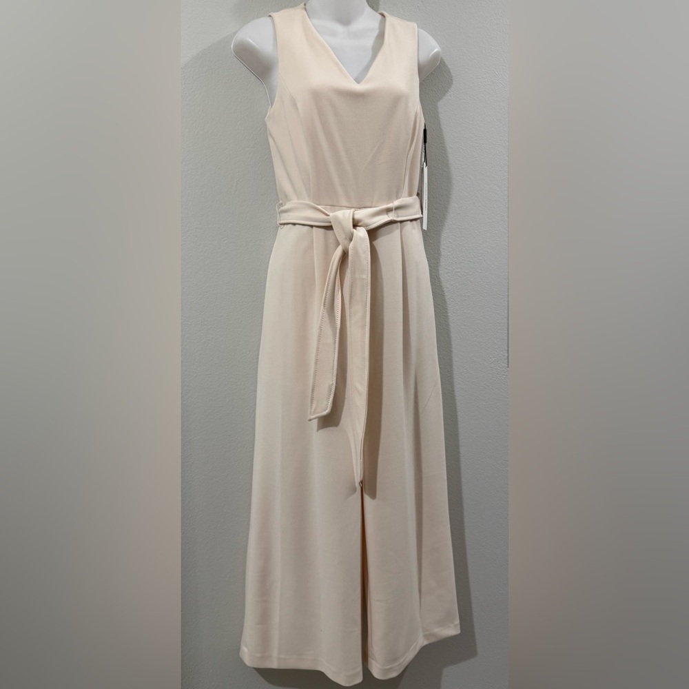 NWT! Calvin Klein Wide Leg Cropped Romper Blush Pink Sleeveless VNeck Tie Belt
